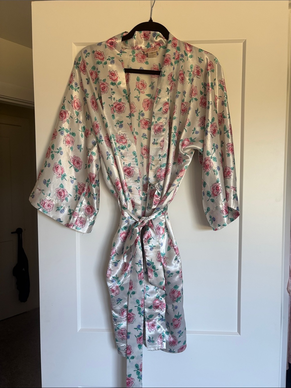 Silky Floral Satin Robe - Pink Rose Print